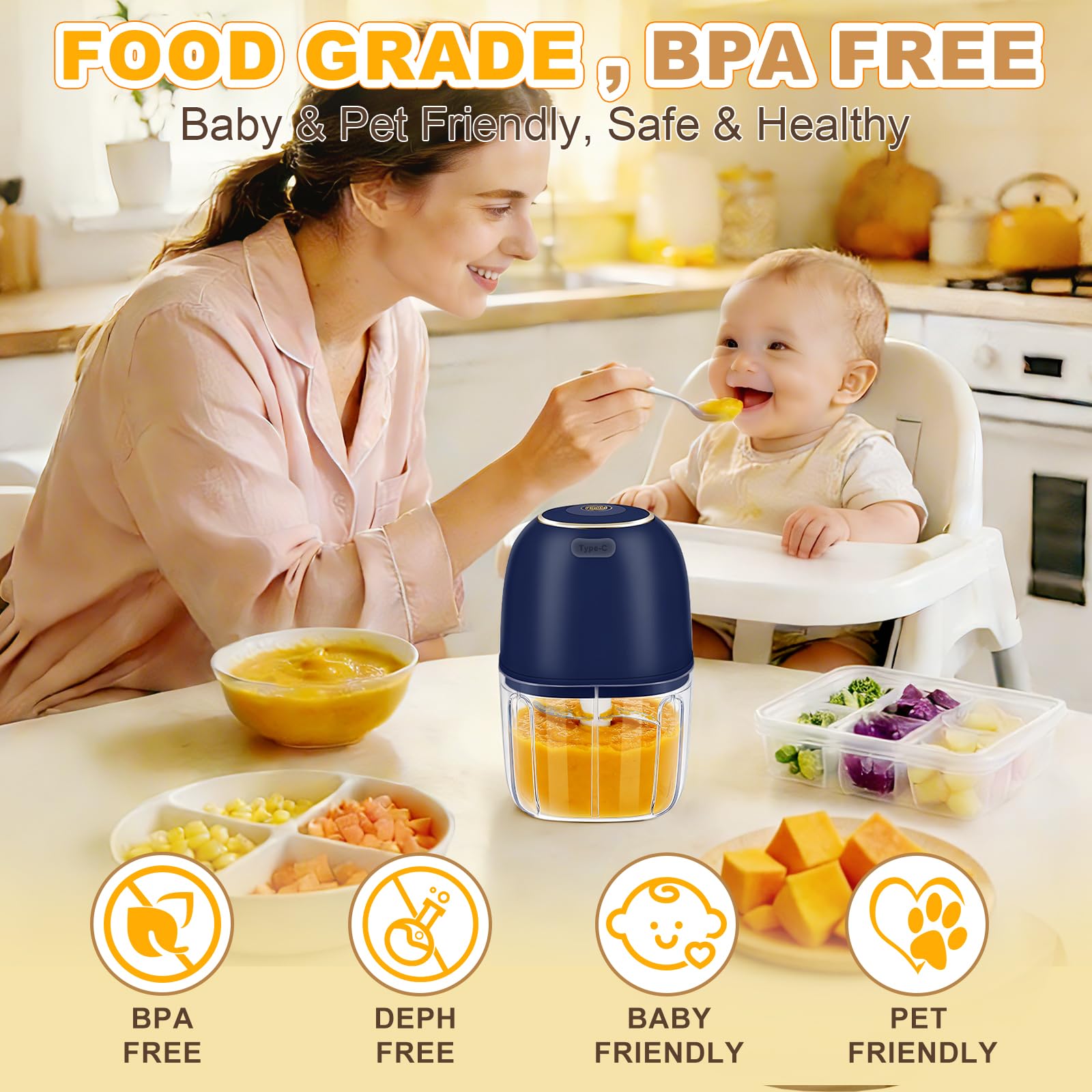 Baby Food With Meat - Электрический измельчитель для чеснока, беспроводной мини-комбайн